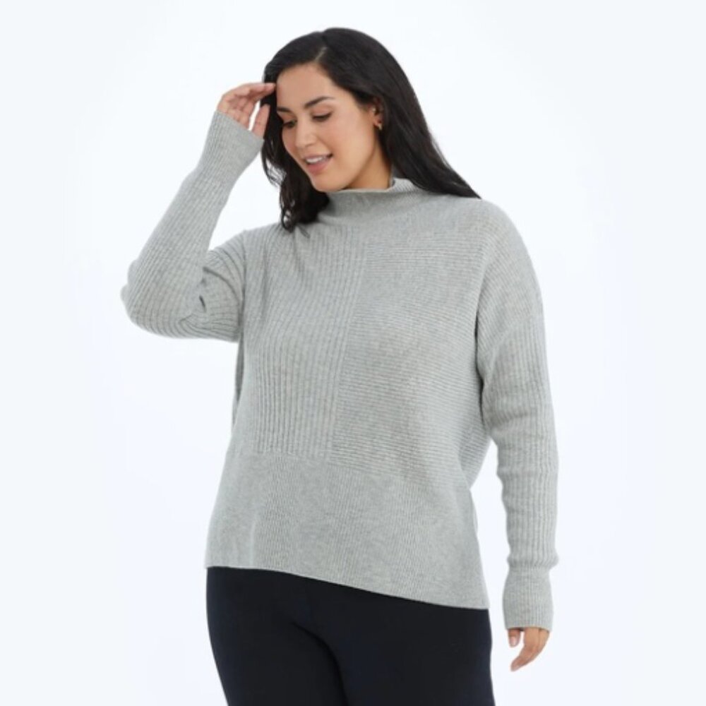 Summersalt The Luxe Cashmere Blend Funnel Neck Light Grey Ribbed Sweater S Small